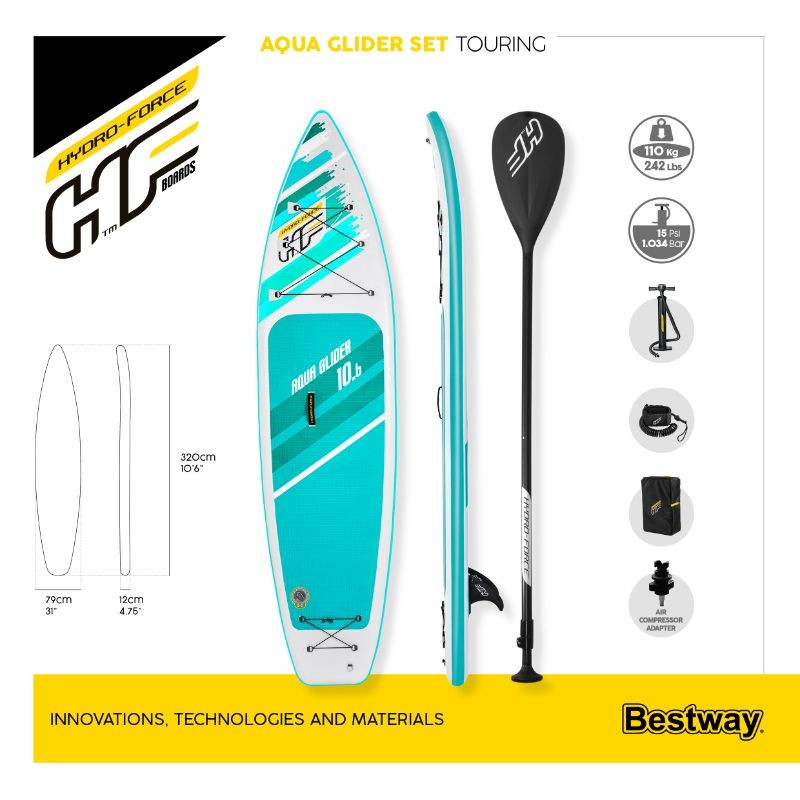 Bestway SUP Gonfiabile Aqua Glider Hydro-Force Con Tecnologia TravelTech 3,20 m