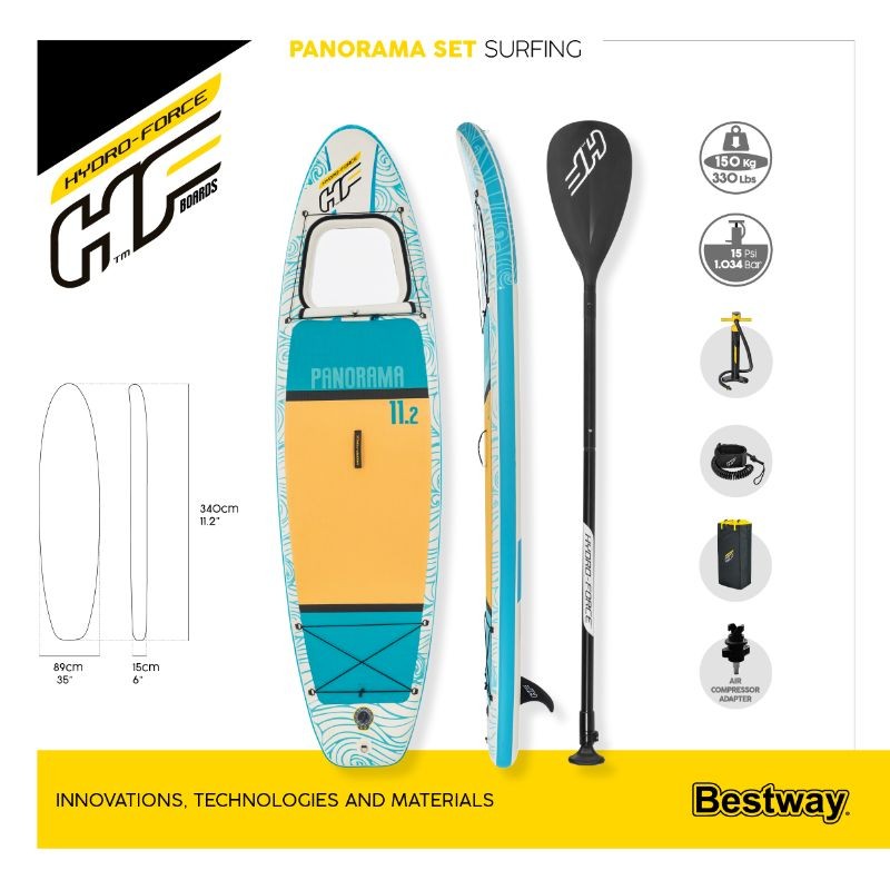 Bestway SUP Hydro-Force Set Gonfiabile Panorama Con Oblo'