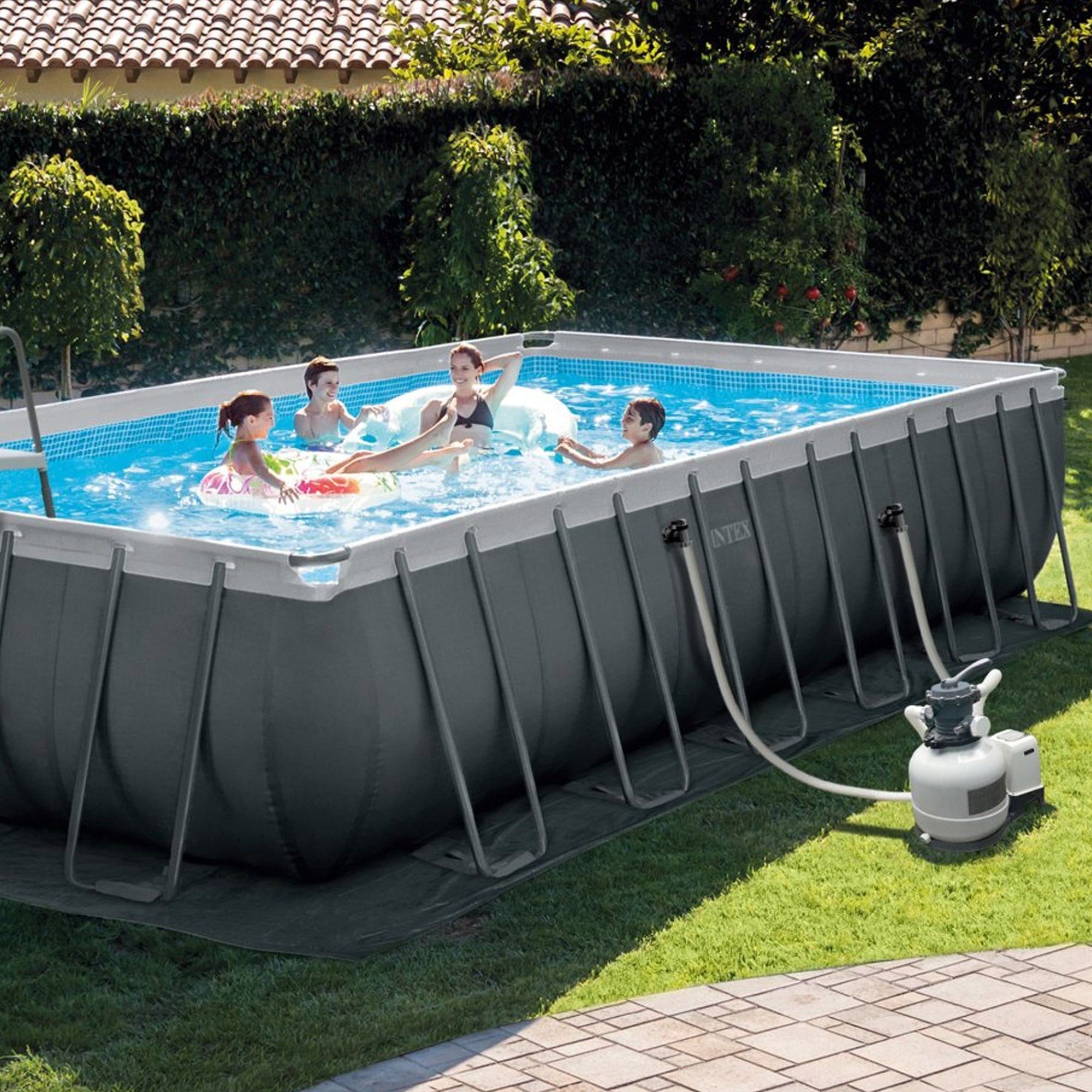 Intex 26364 Piscina Ultra Xtr Frame Rettangolare 732x366x132 Cm, Pompa A Sabbia, Scaletta Doppia, Telo Base E Copertura