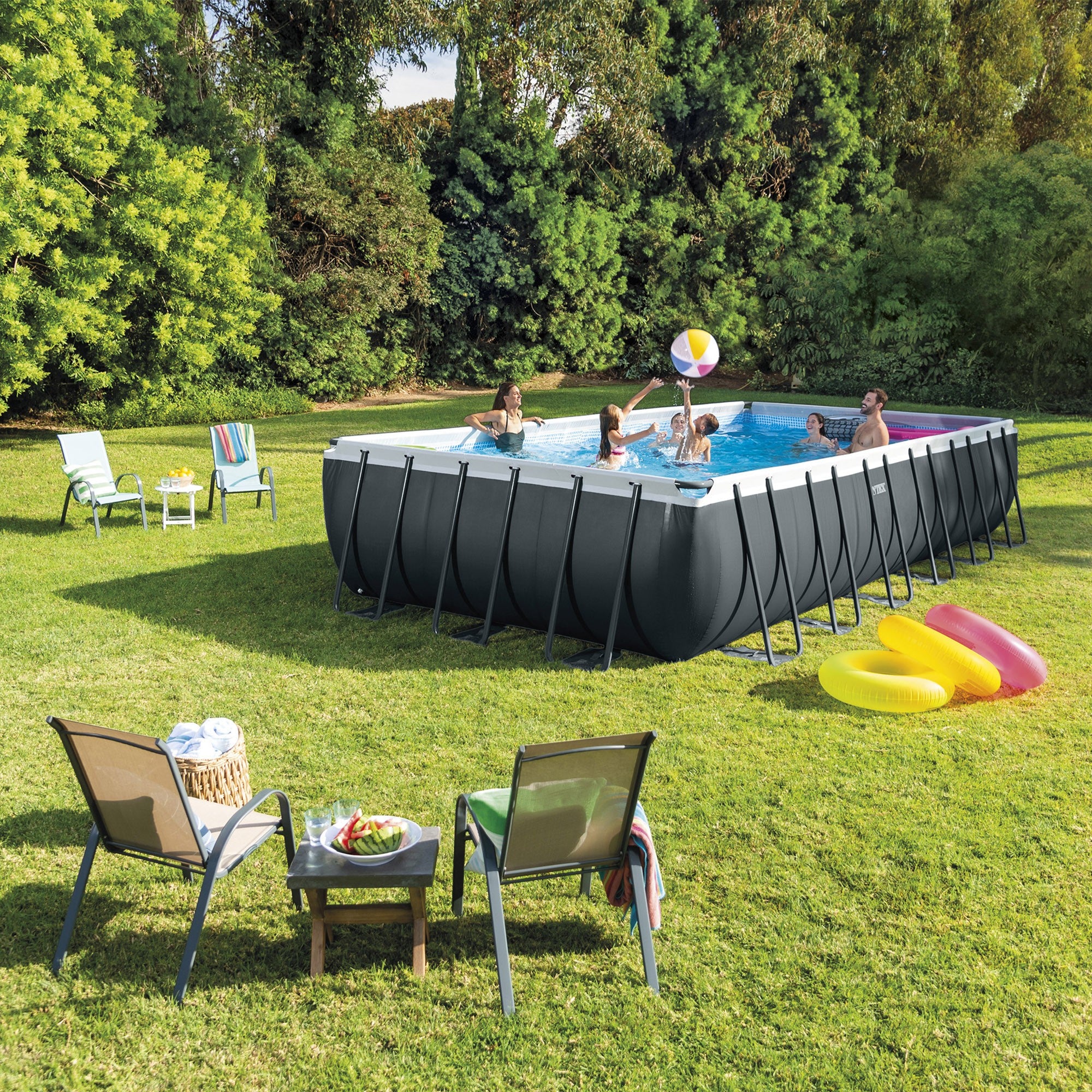 Intex 26364 Piscina Ultra Xtr Frame Rettangolare 732x366x132 Cm, Pompa A Sabbia, Scaletta Doppia, Telo Base E Copertura