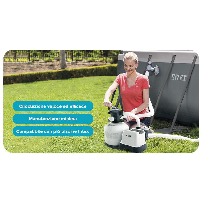 Intex 26652 Pompa A Sabbia - Flusso D'acqua: 12,000 L/H, Flusso Di Sistema: 9,200 L/H