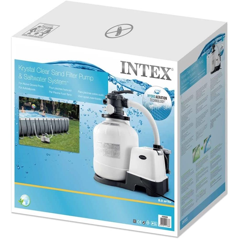 Intex 26680 Pompa A Sabbia Con Sistema Eco, Per Piscine Fino A 56,800 L - Flusso D'acqua: 10,0 M3/H, Flusso Di Sistema: 8,0 M3/H