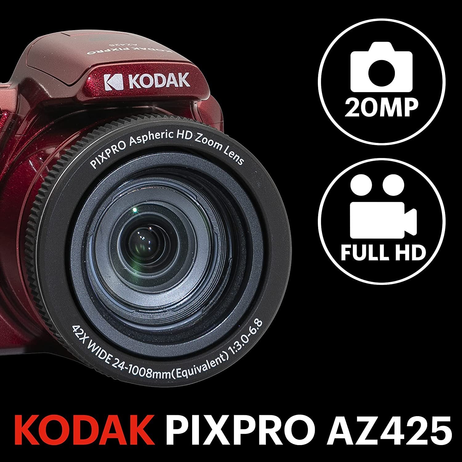Kodak PixPro AZ425 BRIDGE CAMERA RED GARANZIA UFFICIALE ITALIA 2 ANNI