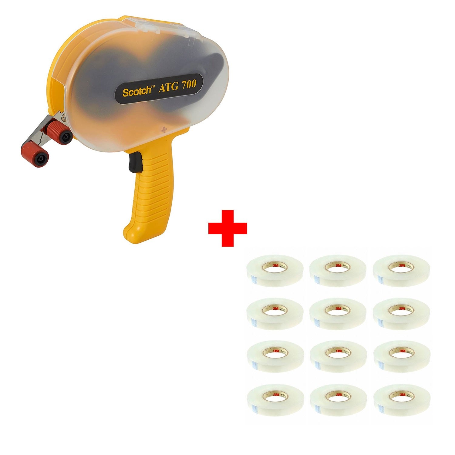 Scotch 3M APPLICATORE PER BIADESIVO SISTEMA ATG-700 YELLOW + 3M ROTOLI BIADESIVO 12mmx44mt sistema (Confezione da 12 rotoli)