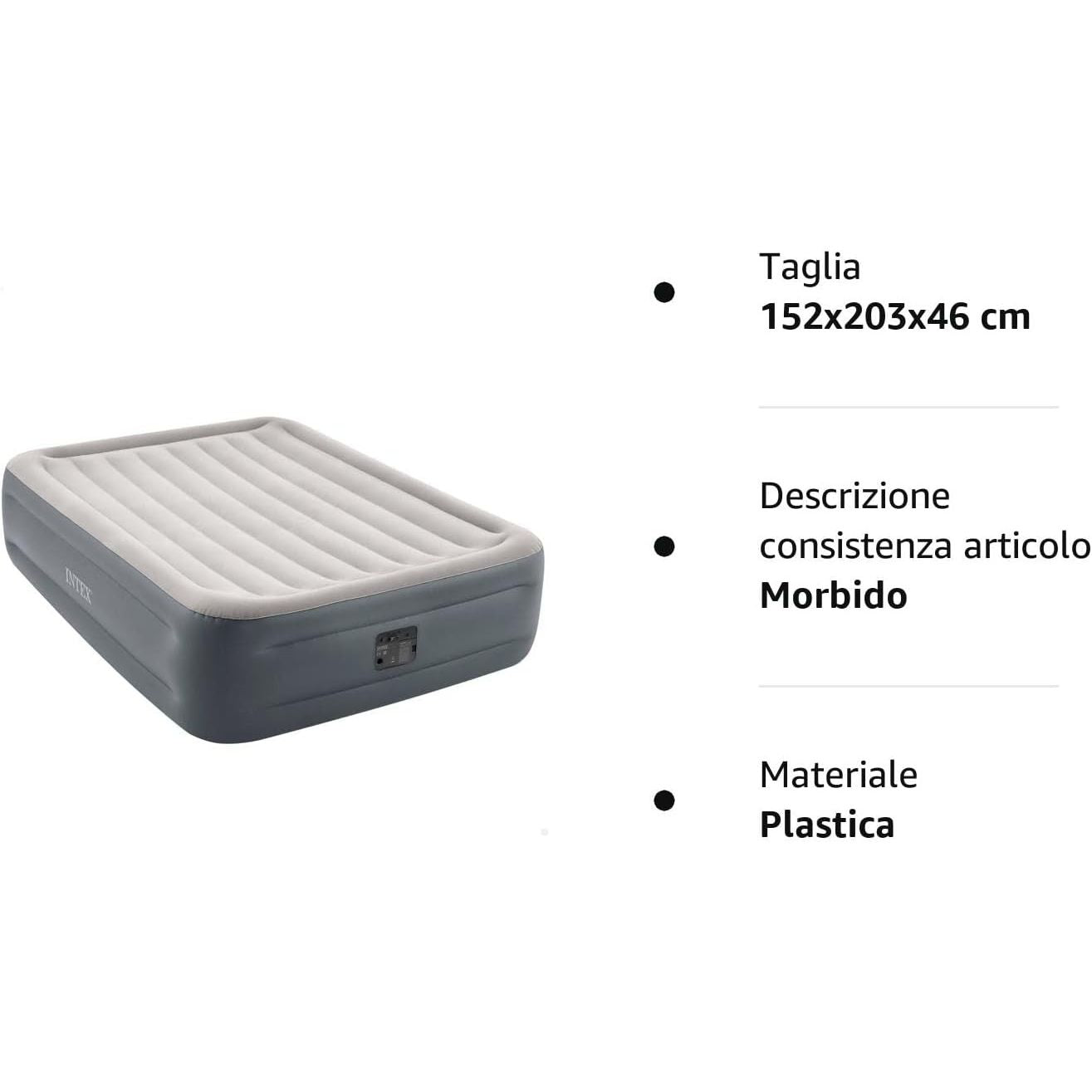 Intex 64126 Materasso Matrimoniale Airbed Dura Beam Con Tecnologia Fiber Tech, Pompa Elettrica Incorporata, cm 152x203x46