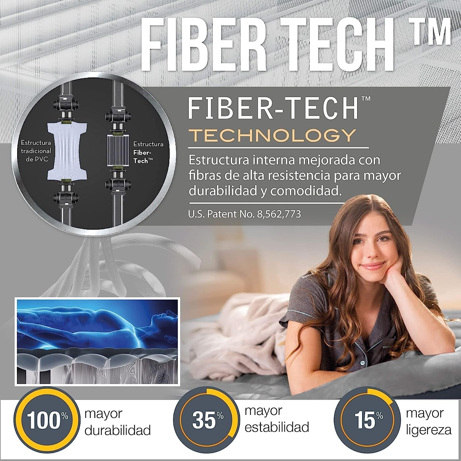 Intex 64126 Materasso Matrimoniale Airbed Dura Beam Con Tecnologia Fiber Tech, Pompa Elettrica Incorporata, cm 152x203x46