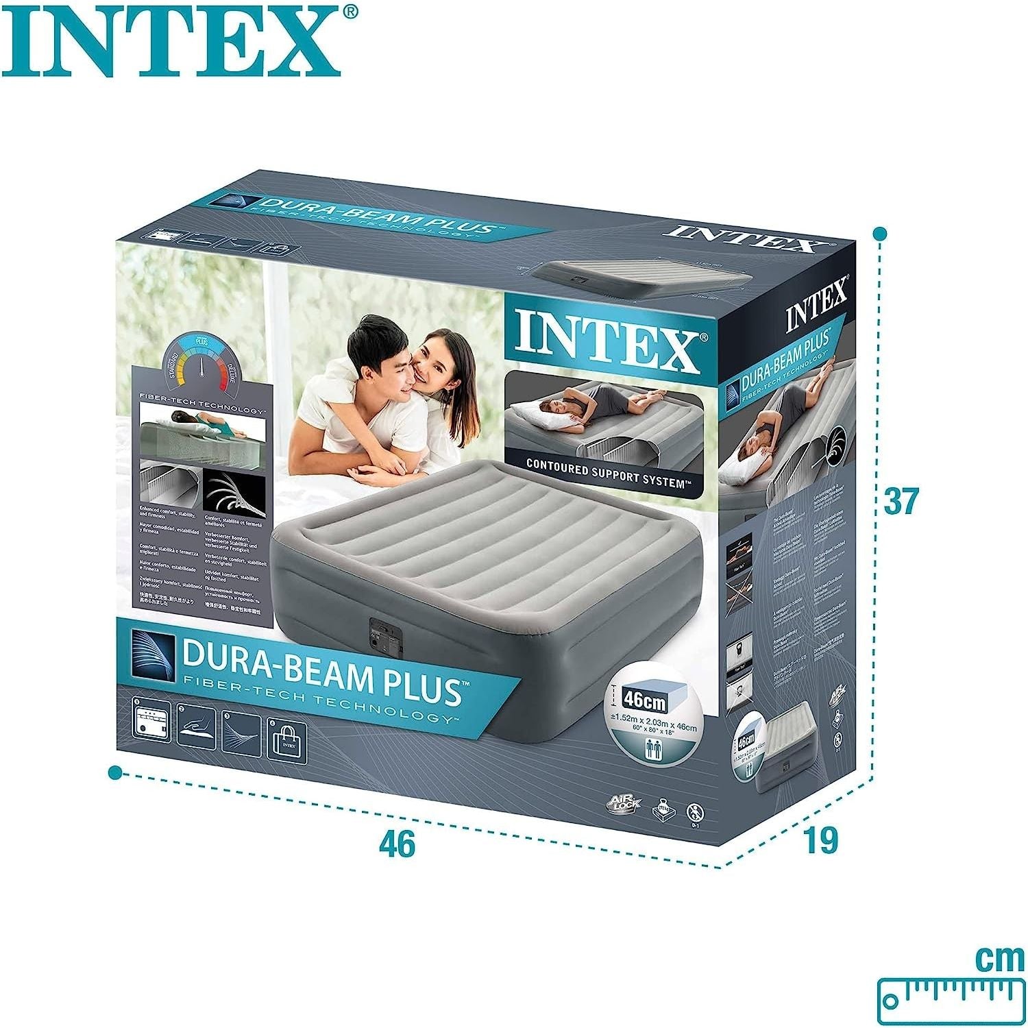 Intex 64126 Materasso Matrimoniale Airbed Dura Beam Con Tecnologia Fiber Tech, Pompa Elettrica Incorporata, cm 152x203x46
