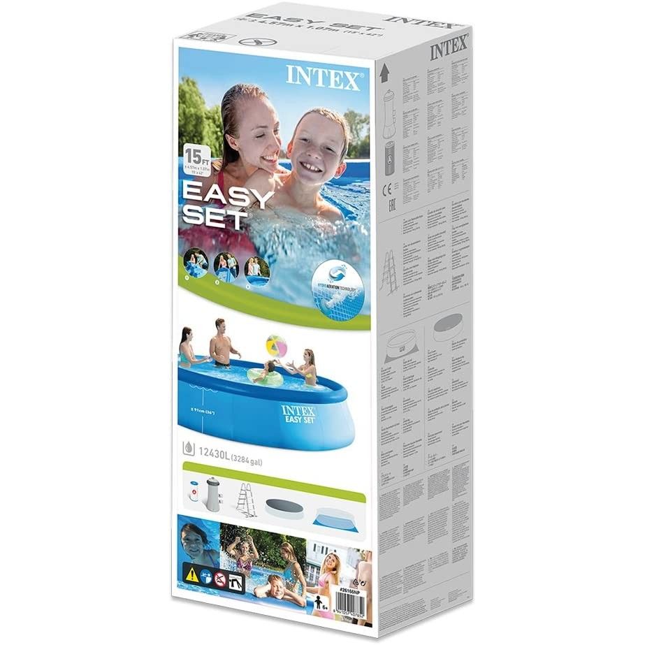 Intex 26166 Piscina Easy 457x107 Cm Con Pompa Filtro Scaletta Doppia, Telo Base e di Copertura