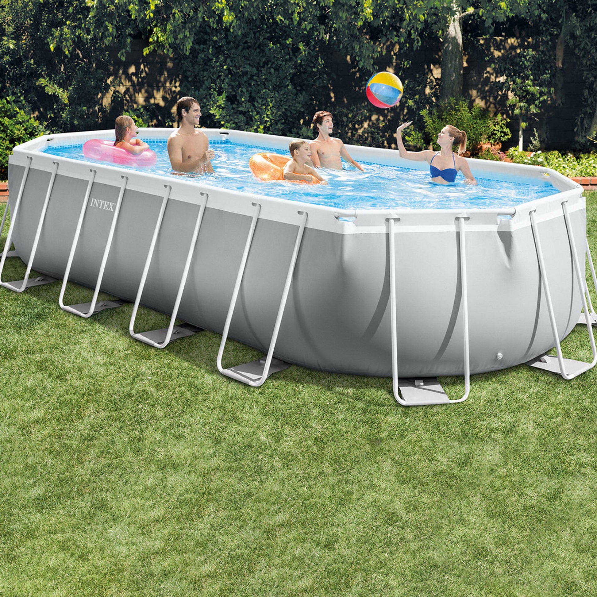 Intex 26798 Piscina Prisma Ovale 610x305x122 Cm Con Pompa Filtro, Scaletta Doppia, Telo Base e Di Copertura