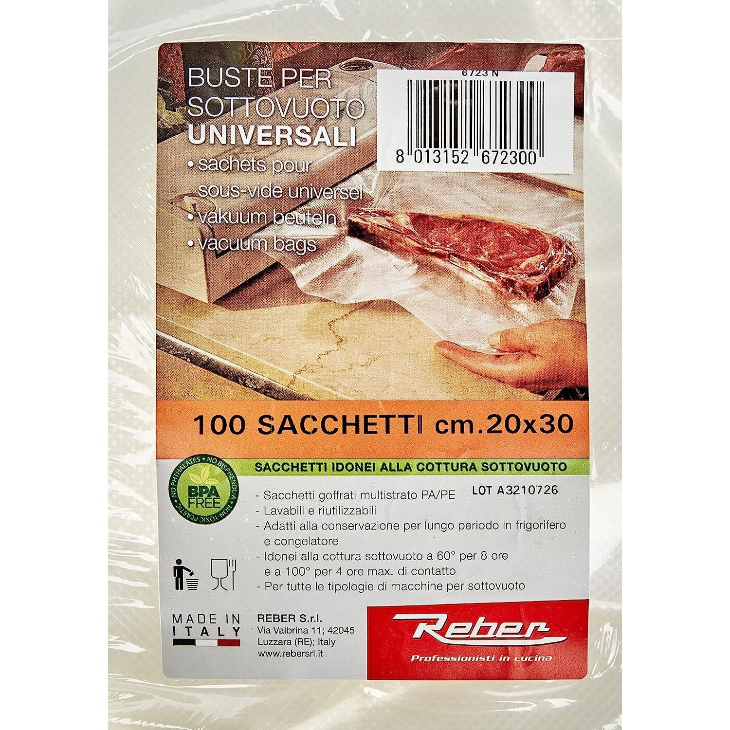 REBER BUSTA 100 SACCHETTI GOFFRATI cm.20x30
