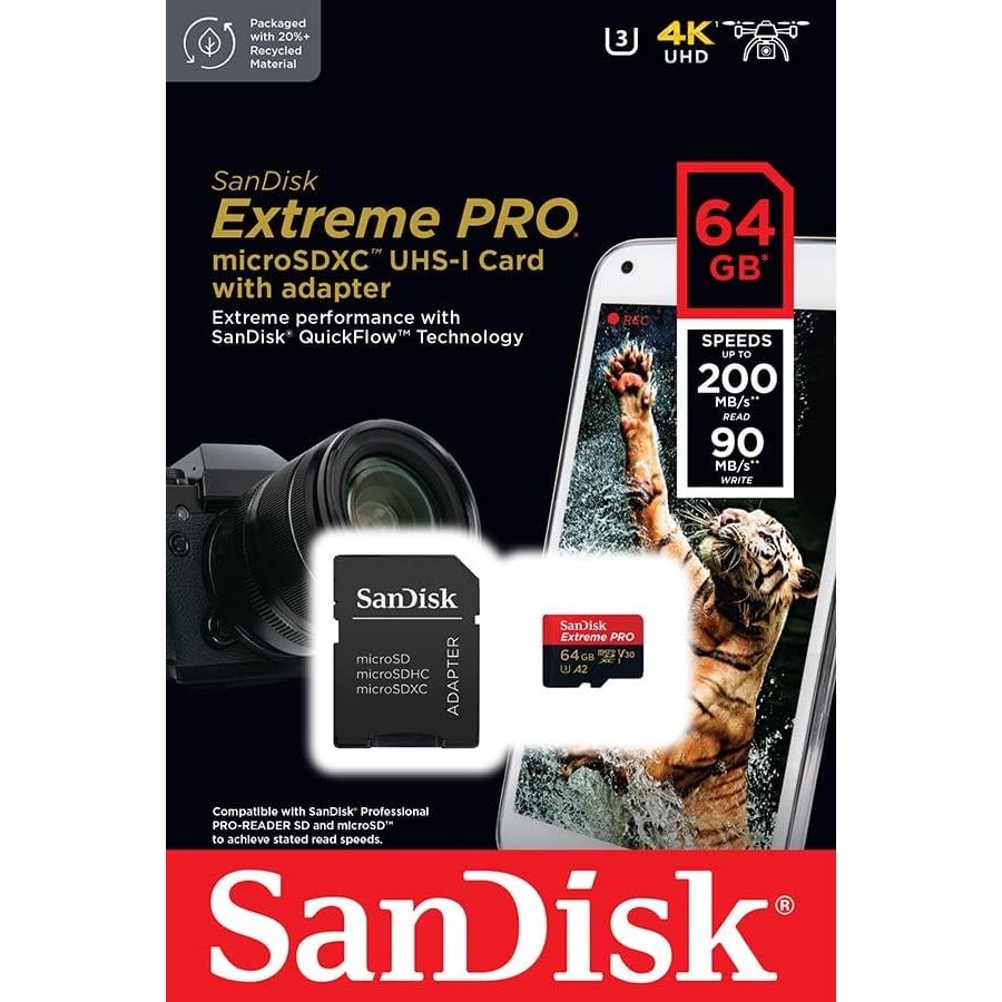 SanDisk micro SD Extreme PRO UHS-1 Con Adattatore (64GB) GARANZIA ITALIA 5 ANNI