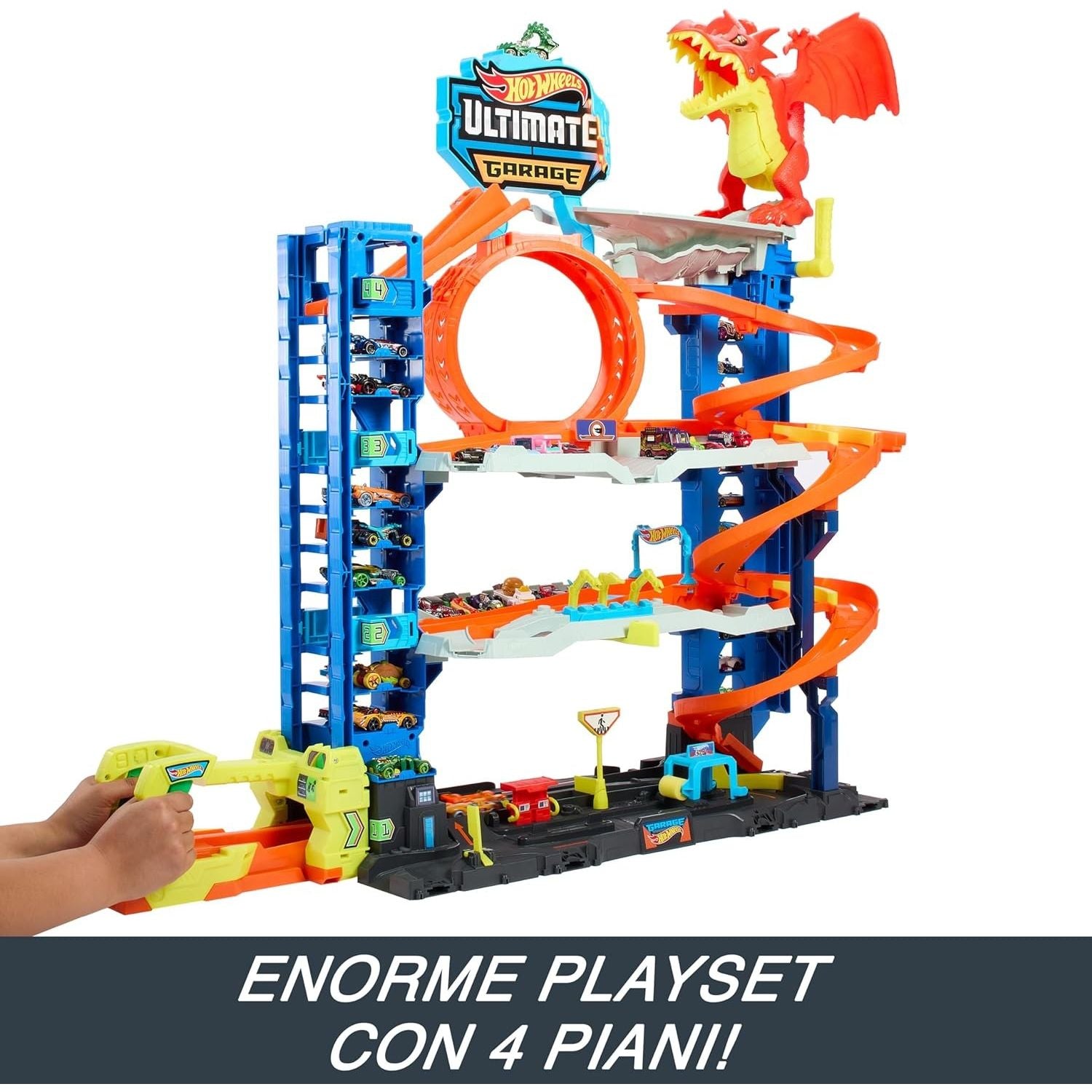 Hot Wheels City Mega Garage Playset con quattro livelli e Drago
