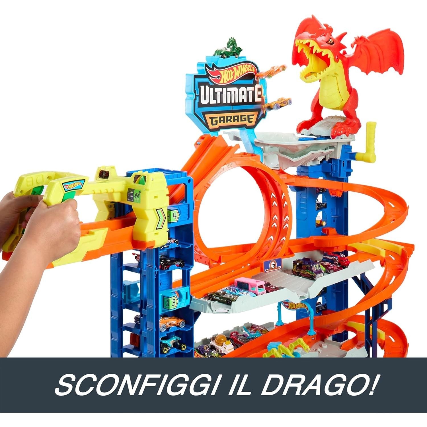 Hot Wheels City Mega Garage Playset con quattro livelli e Drago