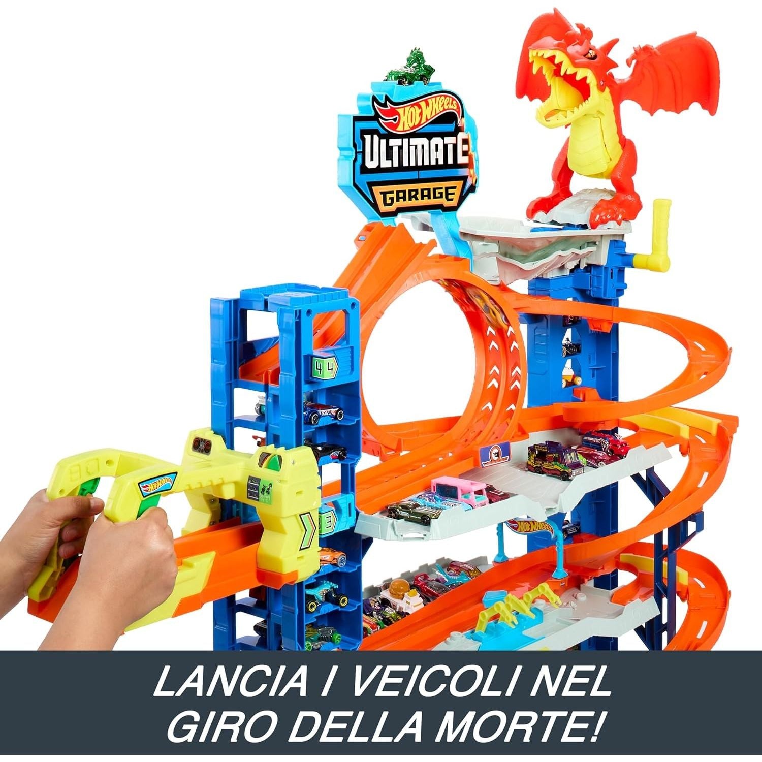 Hot Wheels City Mega Garage Playset con quattro livelli e Drago