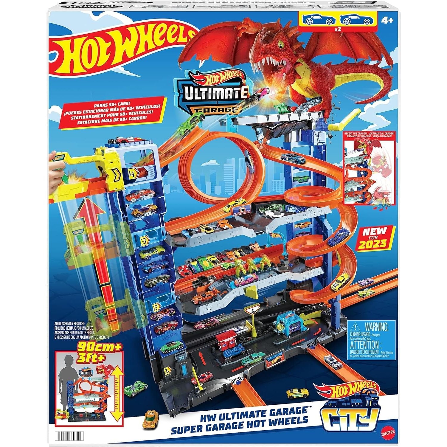Hot Wheels City Mega Garage Playset con quattro livelli e Drago