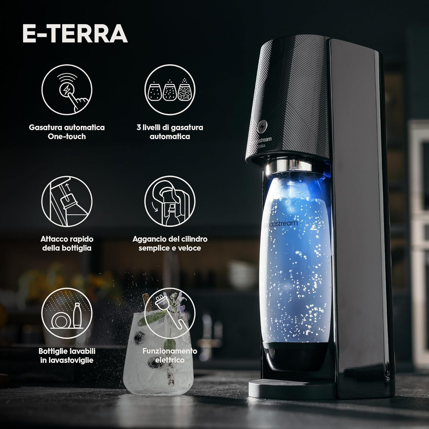SodaStream Gasatore Elettrico E-Terra Con Led Retro Illuminante