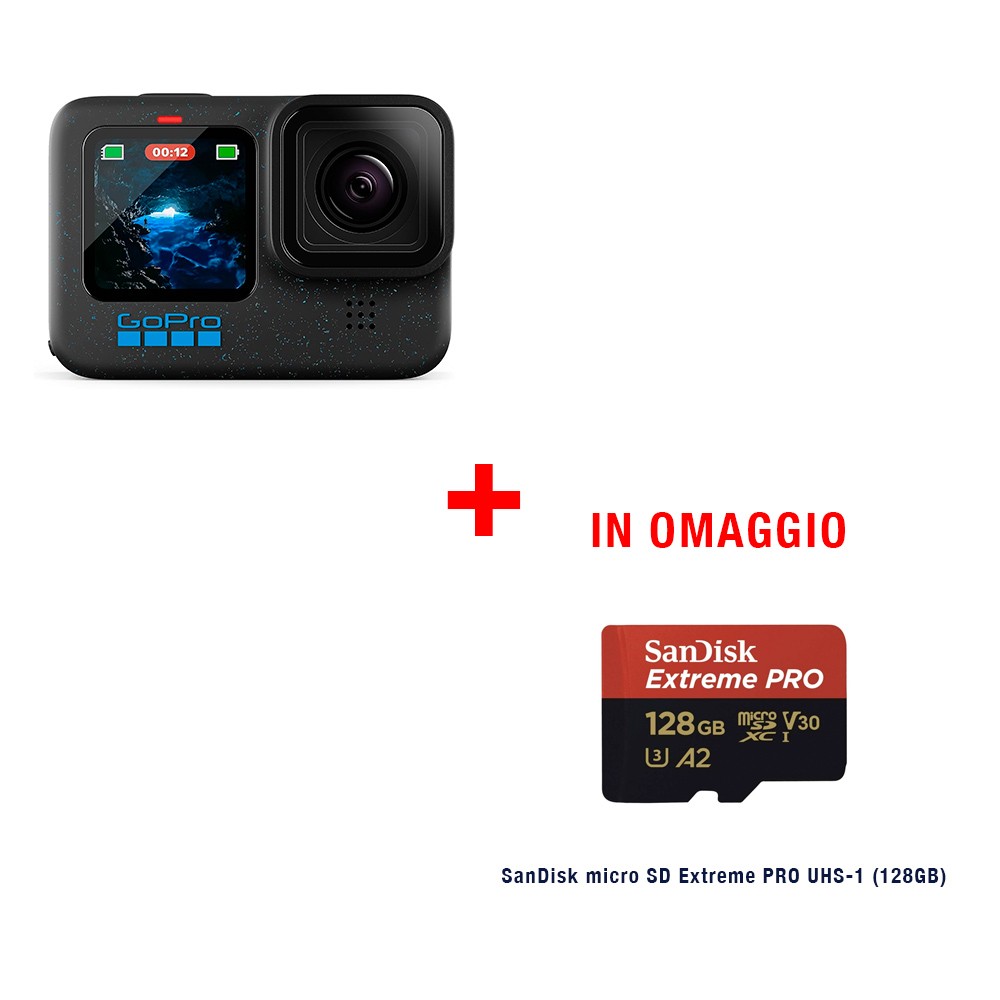 GoPro HERO 12 Black - GARANZIA UFFICIALE 2 ANNI ITALIA+OMAGGIO SanDisk micro SD 128GB