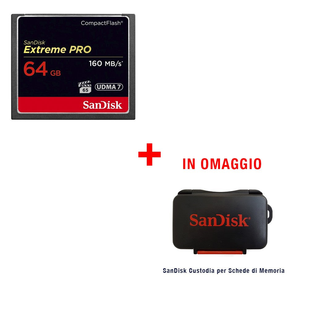 SanDisk Compact Flash ExtremePro 64GB + SanDisk Custodia Schede di Memoria