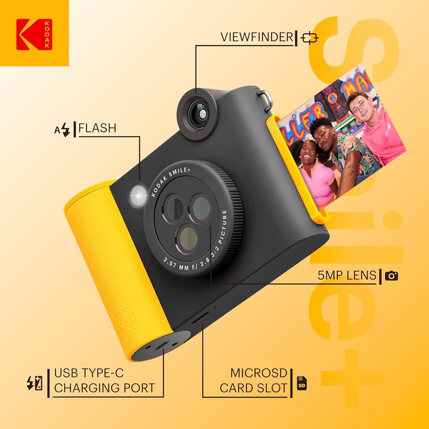 Kodak SMILE+ Black GARANZIA ITALIA POLYPHOTO 2 ANNI