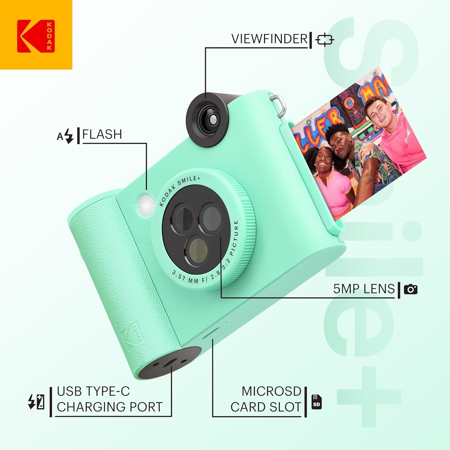 Kodak SMILE+ Green GARANZIA ITALIA POLYPHOTO 2 ANNI