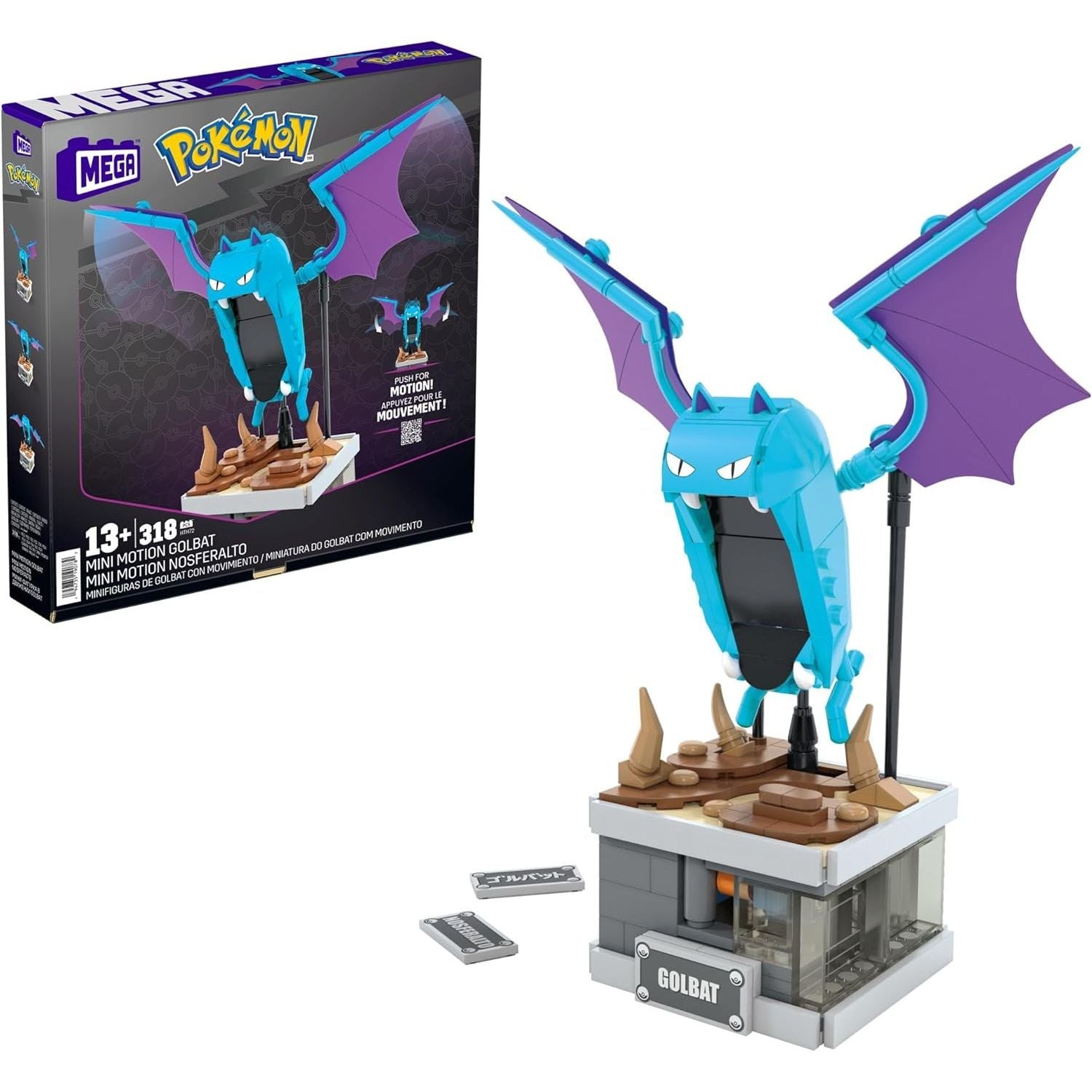 MEGA Pokémon Golbat Mini Motion, Personaggio meccanizzato da costruire, 318 pezzi