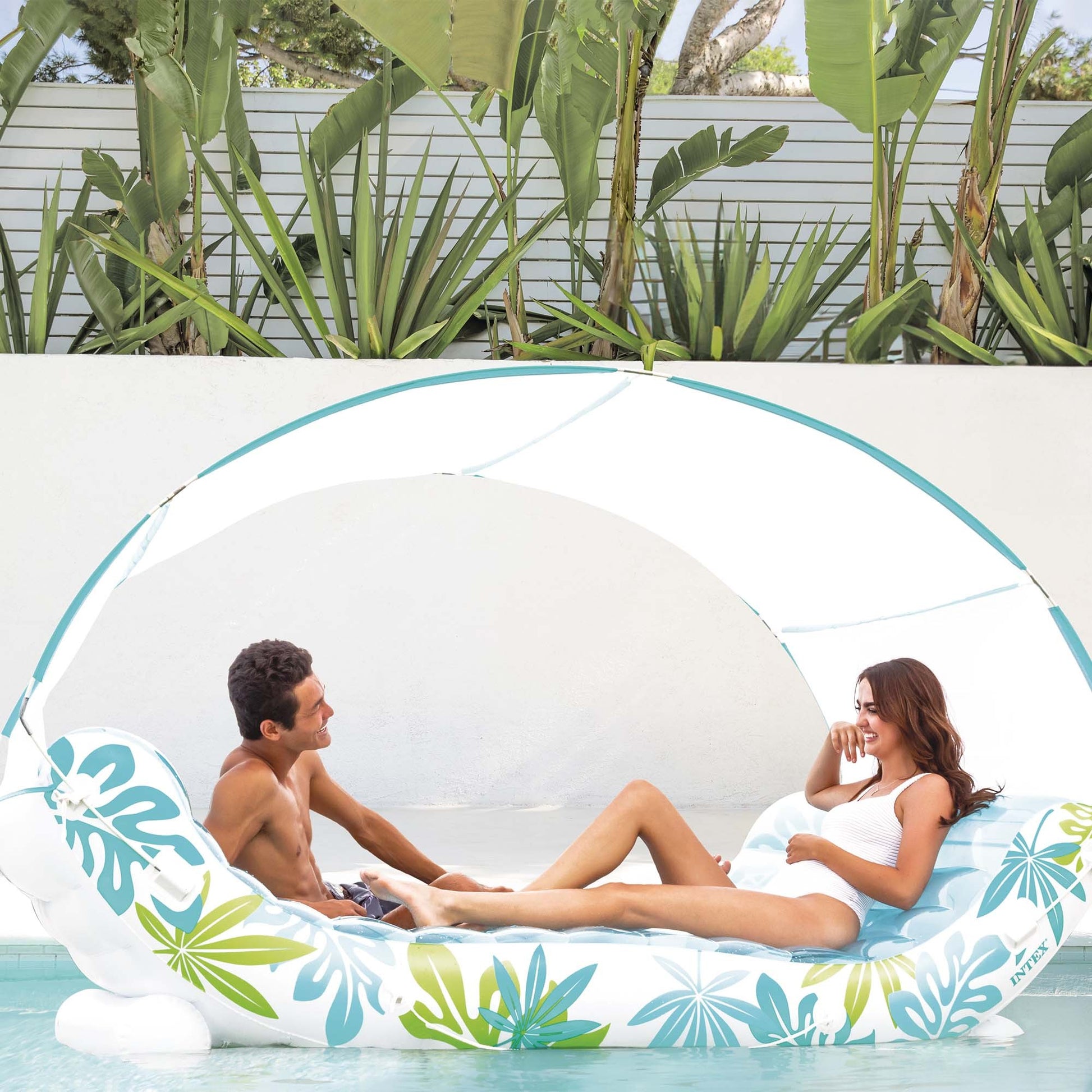 Intex 56294 Materassino Lounge Per Mare e Piscina Gonfiabile Tropical Colore Azzurro Cm 224x150x165