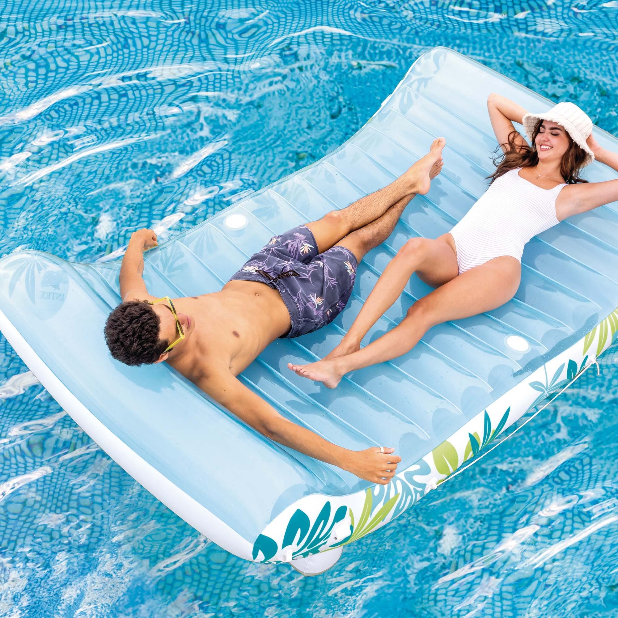 Intex 56294 Materassino Lounge Per Mare e Piscina Gonfiabile Tropical Colore Azzurro Cm 224x150x165