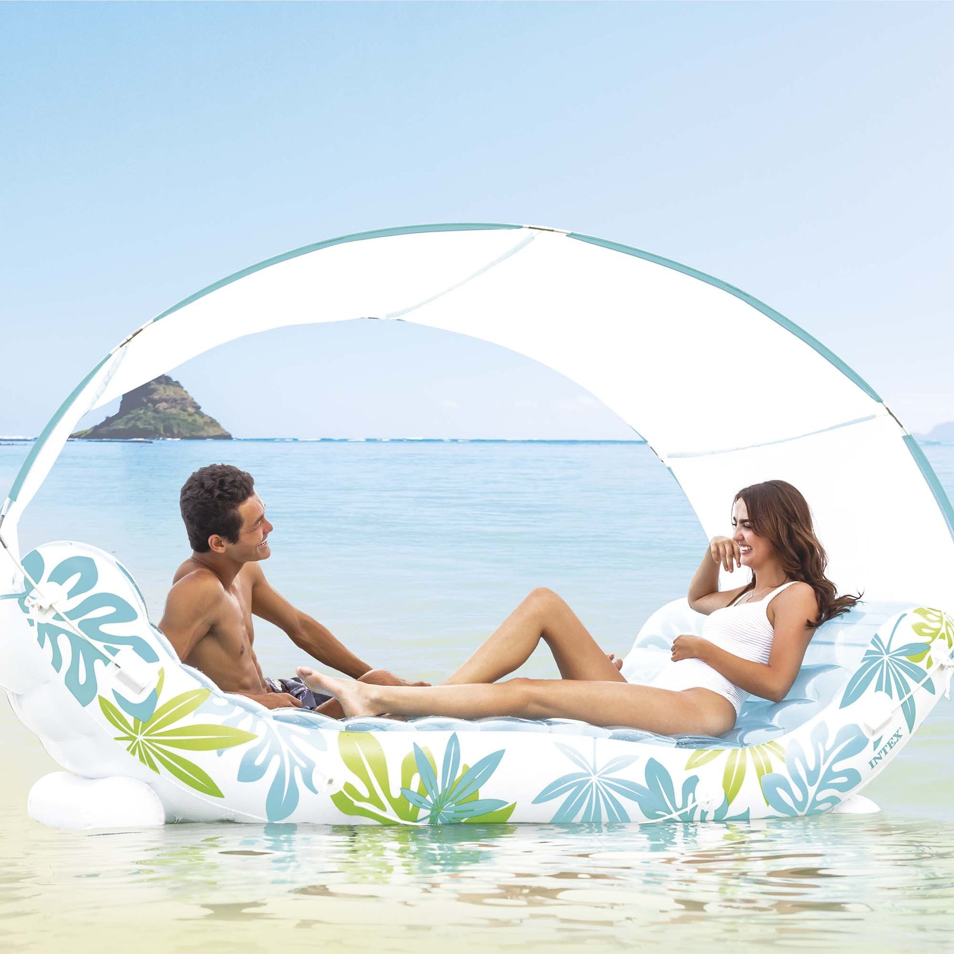 Intex 56294 Materassino Lounge Per Mare e Piscina Gonfiabile Tropical Colore Azzurro Cm 224x150x165