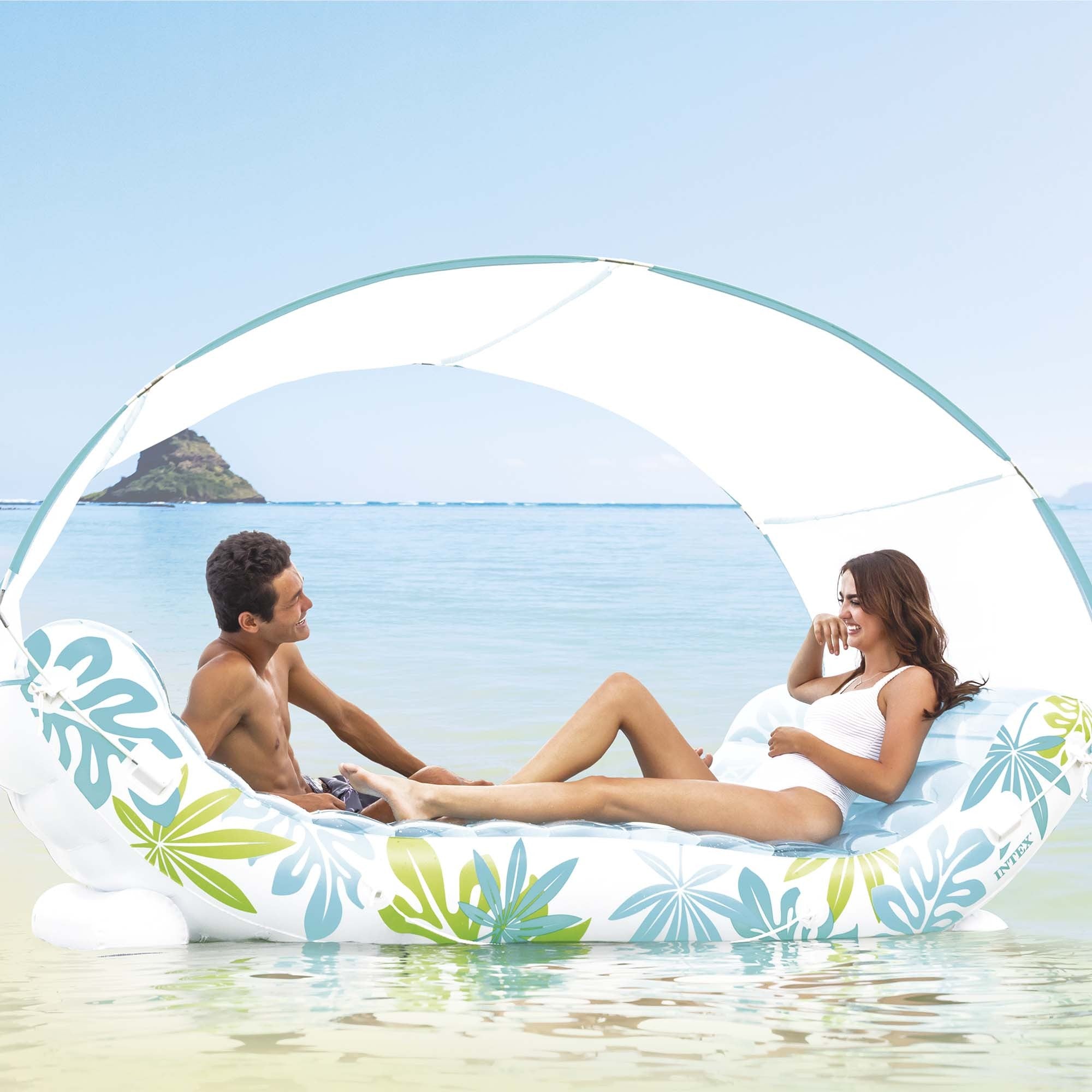 Intex 56294 Materassino Lounge Per Mare e Piscina Gonfiabile Tropical Colore Azzurro Cm 224x150x165