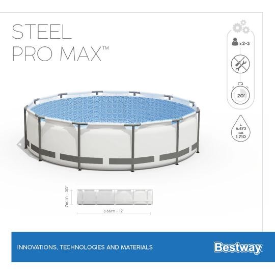 Bestway 56416 Piscina Fuori Terra Rotonda Steel Pro MAX Da 366x76 cm Con Pompa Filtro Da 1249 Lh