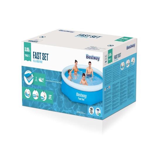 Bestway 57270 Piscina Fuori Terra Rotonda Gonfiabile Fast Set Da 305x76 cm Colore Azzurro Con Pompa Filtro