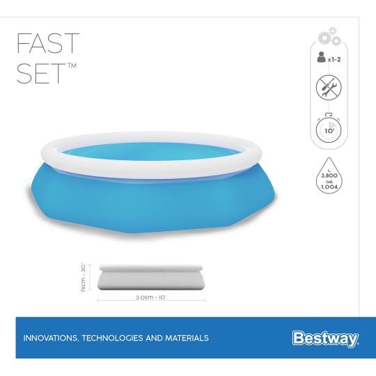 Bestway 57270 Piscina Fuori Terra Rotonda Gonfiabile Fast Set Da 305x76 cm Colore Azzurro Con Pompa Filtro