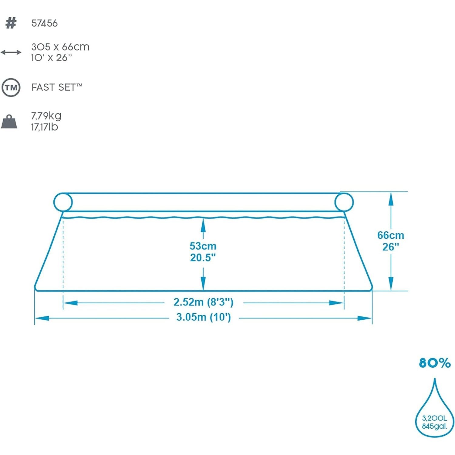 Bestway 57456 Piscina Fuori Terra Rotonda Gonfiabile Fast Set Da 305x66 cm Colore Azzurro Predisposta Per Pompa Filtro
