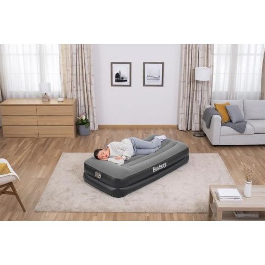Bestway 67401 Airbed Tritech Bicolor Nero-Grigio Singolo Floccato Cm 191X97X46 Pompa Elettrica Integrata e Sacca