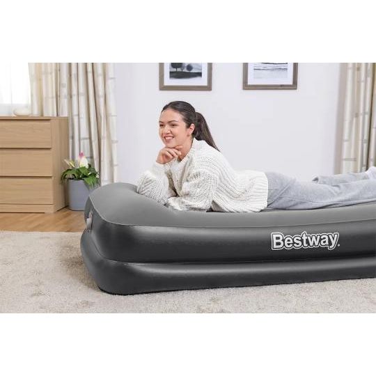 Bestway 67401 Airbed Tritech Bicolor Nero-Grigio Singolo Floccato Cm 191X97X46 Pompa Elettrica Integrata e Sacca