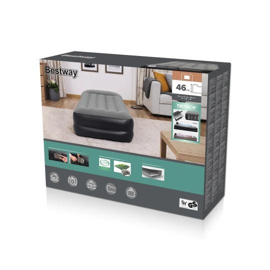 Bestway 67401 Airbed Tritech Bicolor Nero-Grigio Singolo Floccato Cm 191X97X46 Pompa Elettrica Integrata e Sacca
