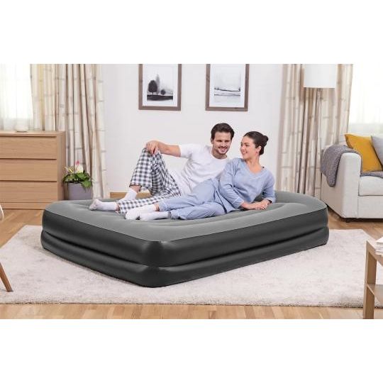 Bestway 67403 Airbed Tritech Bicolor Nero/Grigio Matrimoniale Plus Floccato Cm 203X152X46 Pompa Elettrica Integrata e Sacca