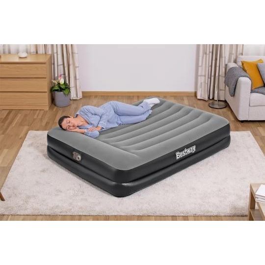 Bestway 67403 Airbed Tritech Bicolor Nero/Grigio Matrimoniale Plus Floccato Cm 203X152X46 Pompa Elettrica Integrata e Sacca