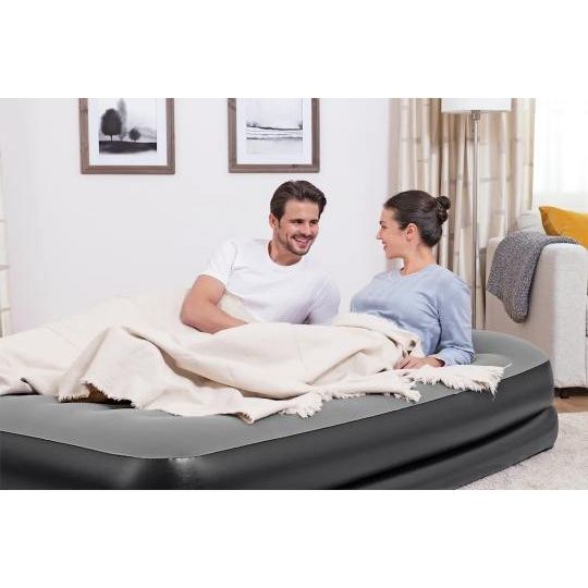 Bestway 67403 Airbed Tritech Bicolor Nero/Grigio Matrimoniale Plus Floccato Cm 203X152X46 Pompa Elettrica Integrata e Sacca