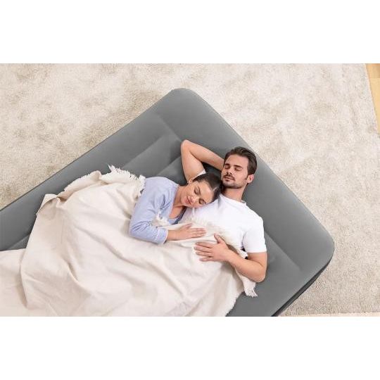 Bestway 67403 Airbed Tritech Bicolor Nero/Grigio Matrimoniale Plus Floccato Cm 203X152X46 Pompa Elettrica Integrata e Sacca