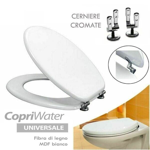 Inca Sedile WC Universale in Legno MDF Bianco con Kit di Montaggio, Cerniere e Paracolpi Inclusi