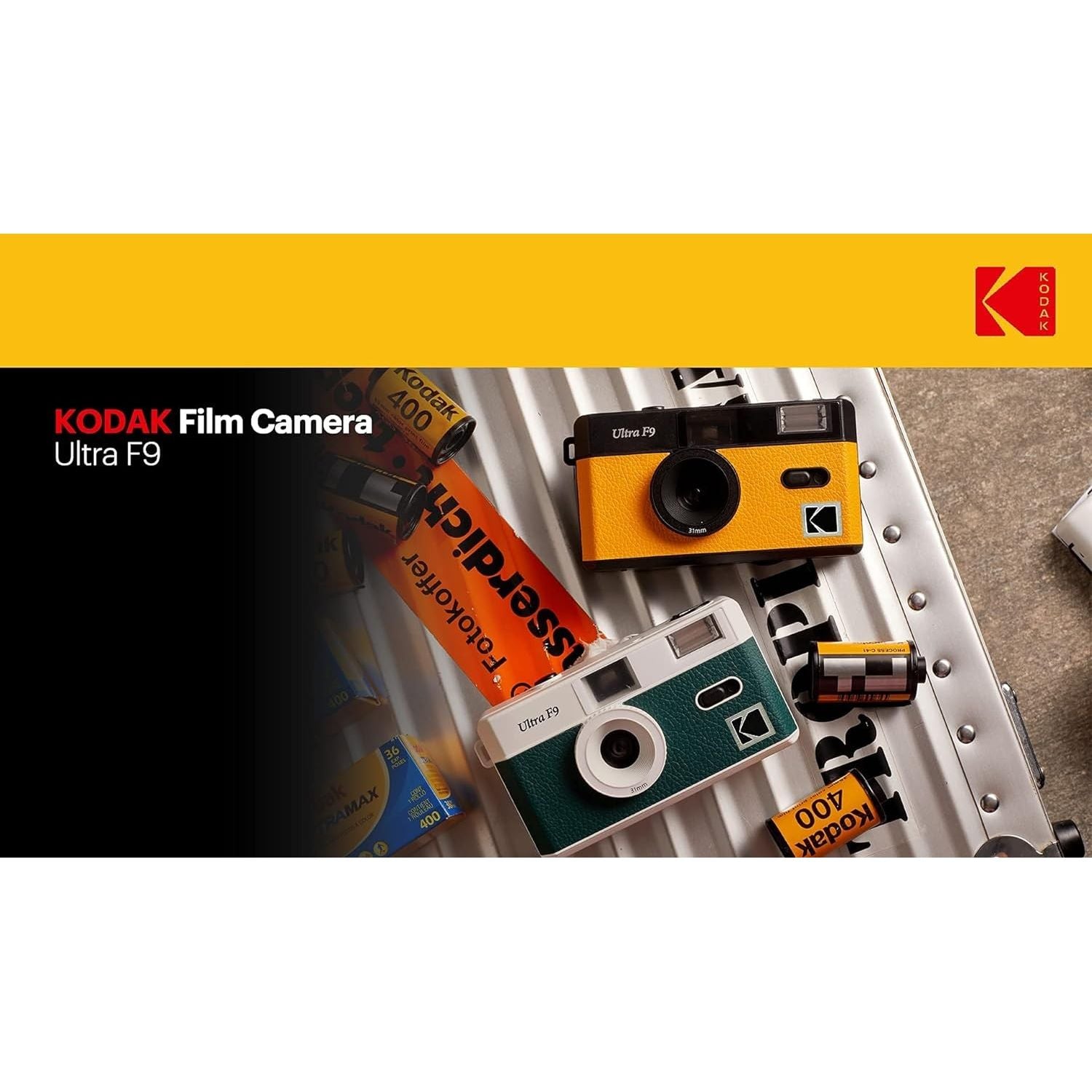 Kodak Film Camera Analogica Ultra F9 BLACK BODY/YELLOW GARANZIA UFFICIALE ITALIA 2 ANNI