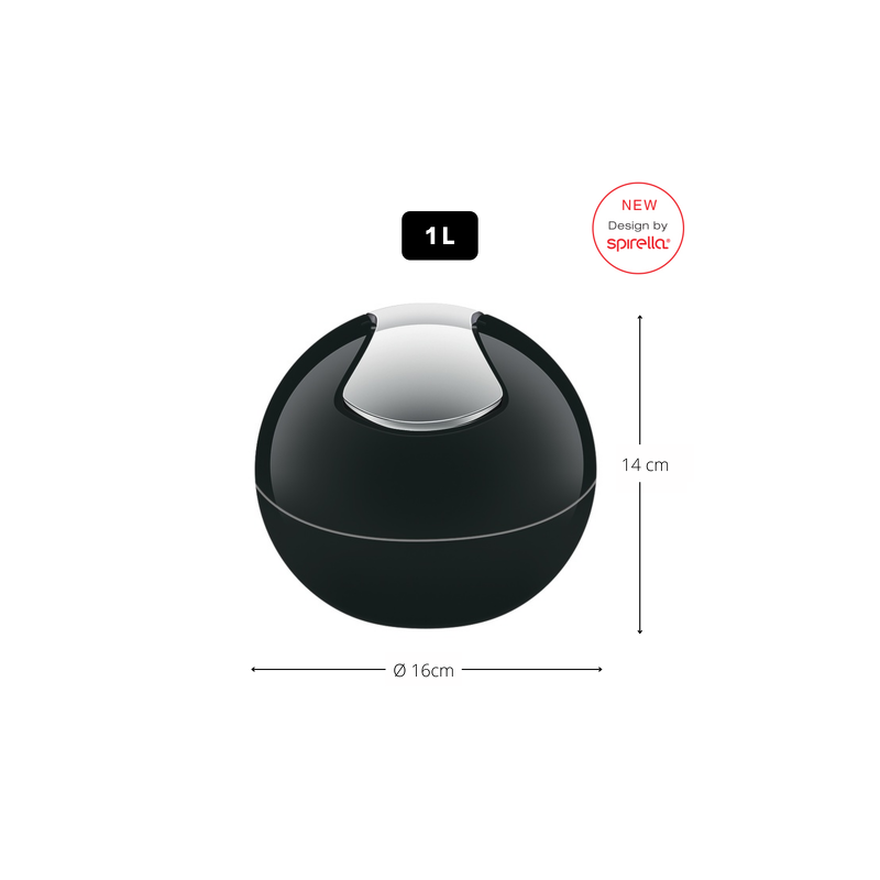 Spirella Bowl Pattumiera a dondolo, Capacità 1L , Nero