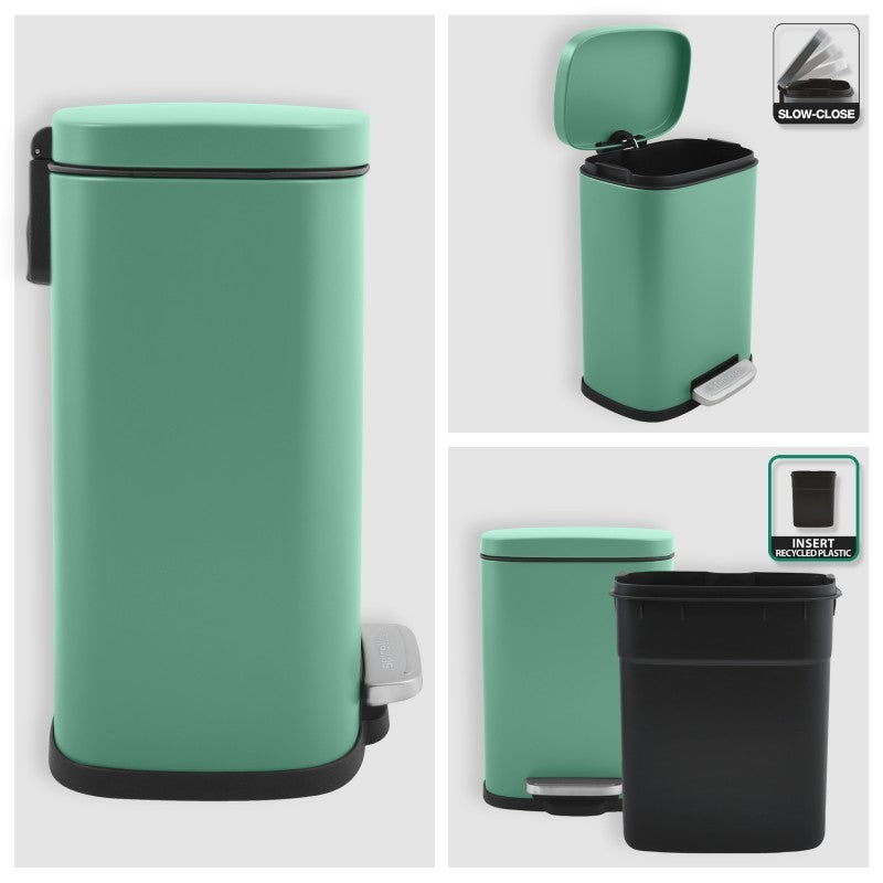 Spirella Akira Pattumiera a pedale 5L in acciaio, Verde opaco