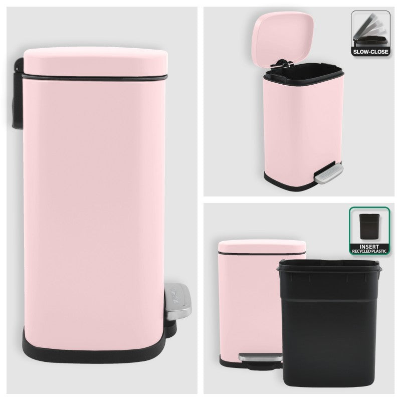 Spirella Akira Pattumiera a pedale 5L in acciaio, Rosa opaco