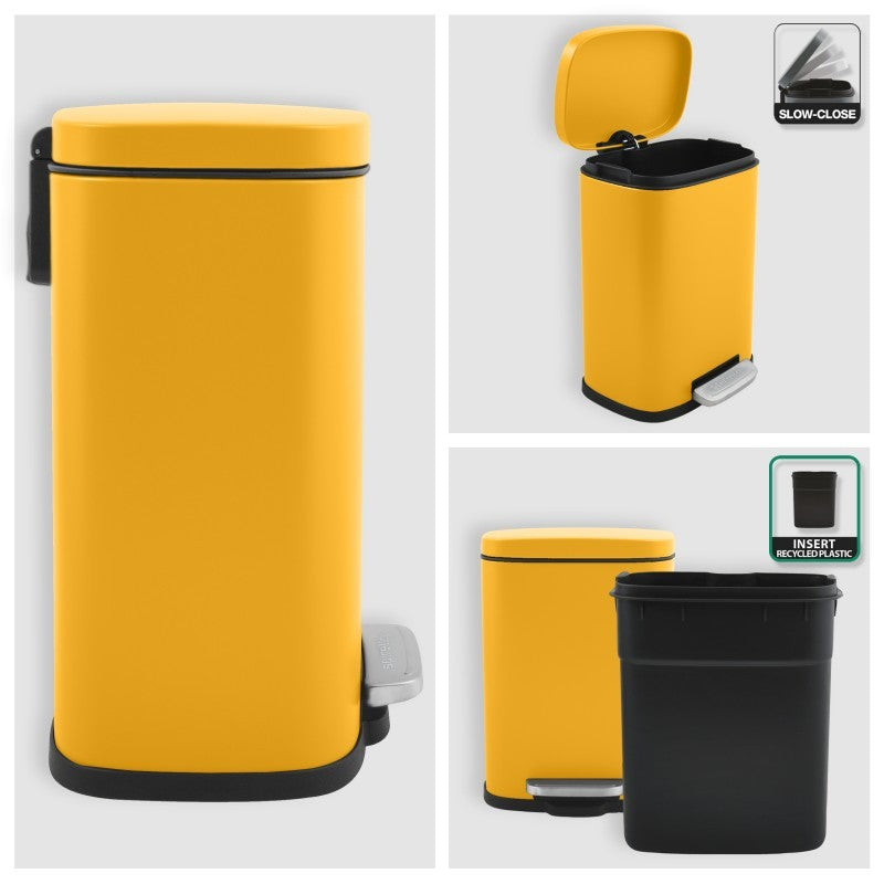 Spirella Akira Pattumiera a pedale 5L in acciaio, Zafferano Opaco