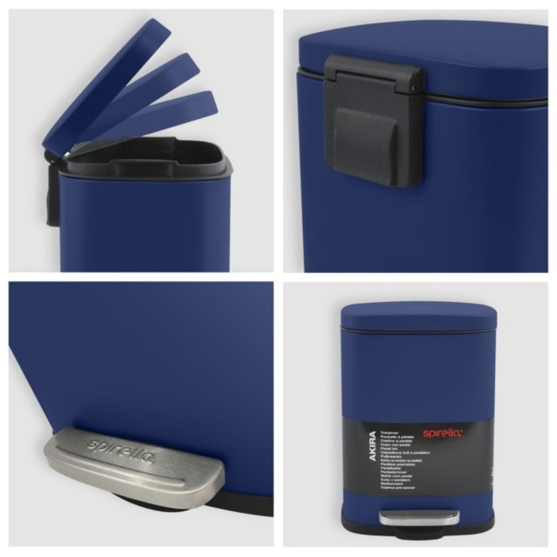 Spirella Akira Pattumiera a pedale 5L in acciaio, Blu opaco