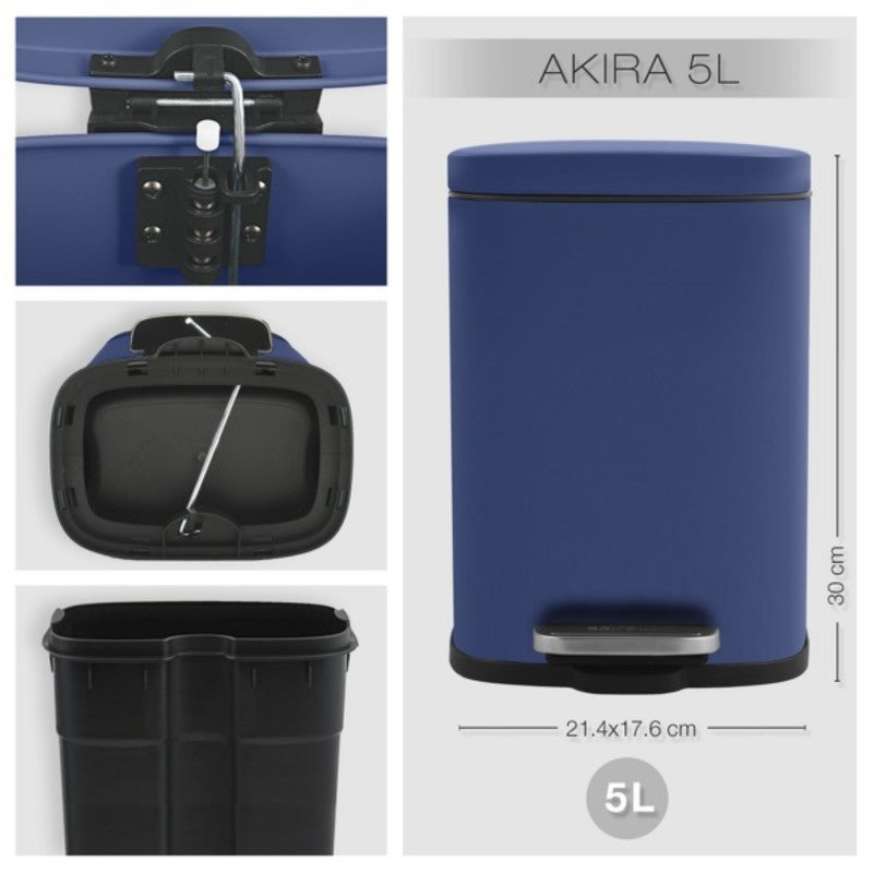 Spirella Akira Pattumiera a pedale 5L in acciaio, Blu opaco