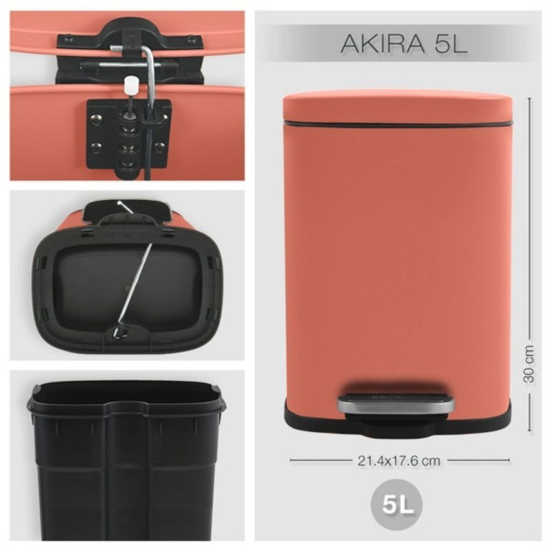 Spirella Akira Pattumiera a pedale 5L in acciaio, Terracotta Opaca