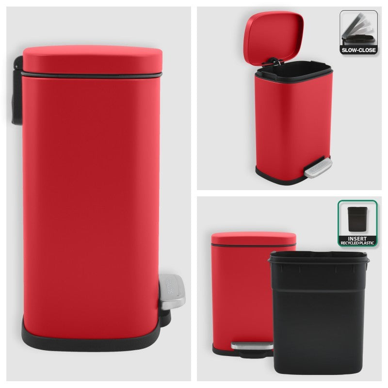 Spirella Akira Pattumiera a pedale 5L in acciaio, Rosso Opaco